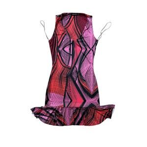Wavey Vibrant Multicolor Abstract Print Mini Dress Size 6US Ruffle Hem